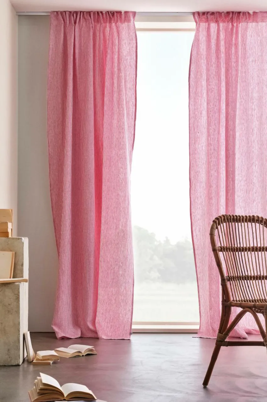Linnegardiner|Multifunktionsgardiner|Jotex ALINA Linnegardin 2-pack Cerise/naturvit