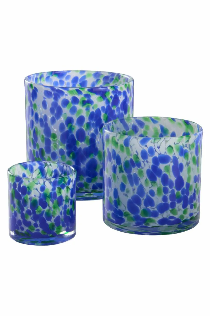 Ljuslyktor|Jotex BOSTON Ljuslykta Höjd 16 Cm Blå/grön