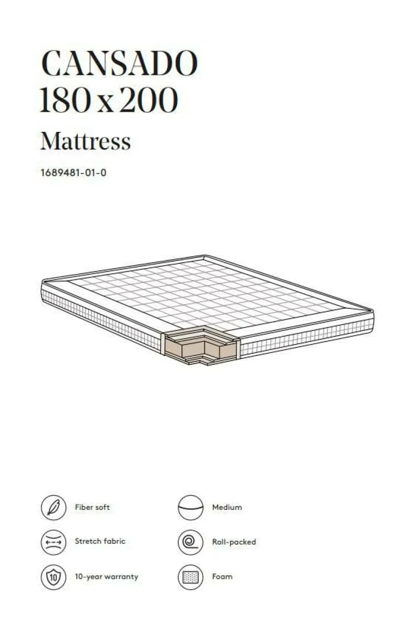 Resårmadrass|Jotex CANSADO Skummadrass Medium 180x200 Cm Vit