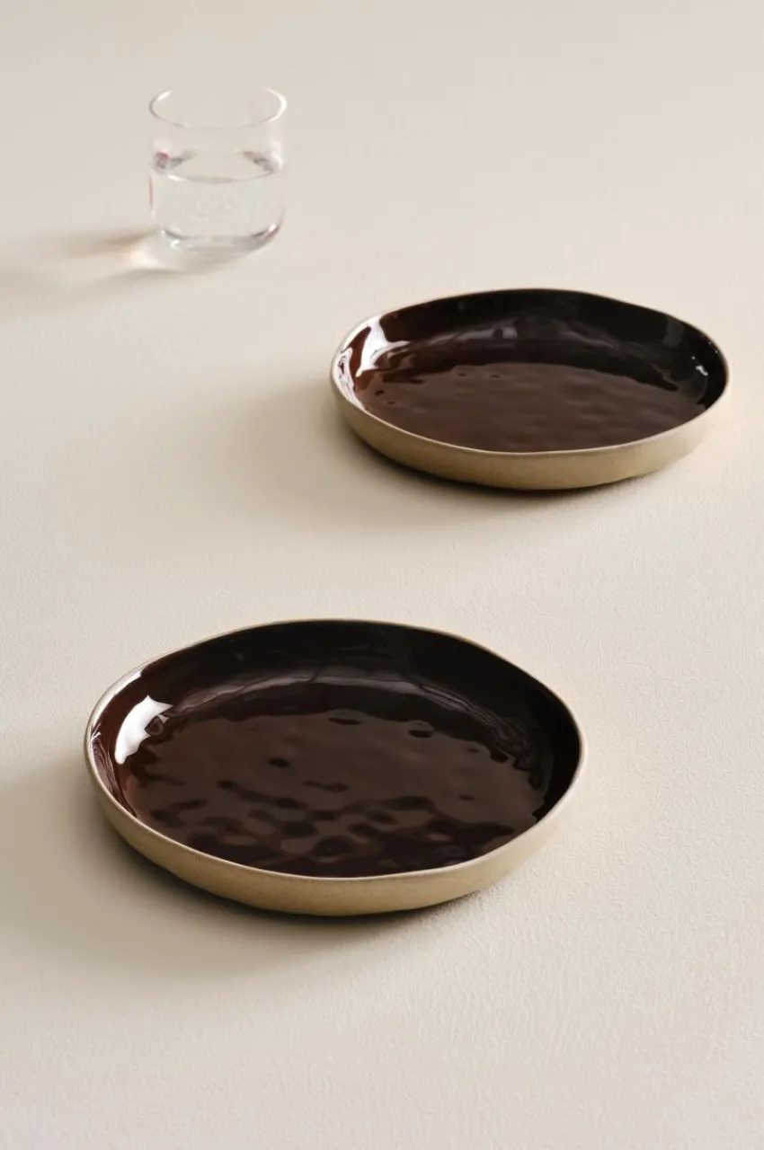 Tallrikar|Jotex CARA Assiett 2-pack ø 22 Cm Mörkbrun/beige