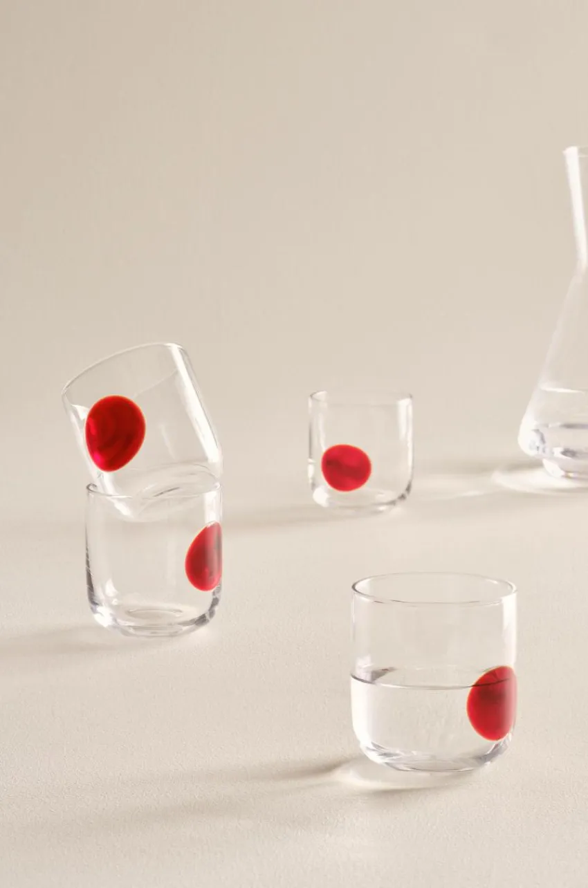 Glas|Jotex DART Glas 4-pack Transparent/vinröd