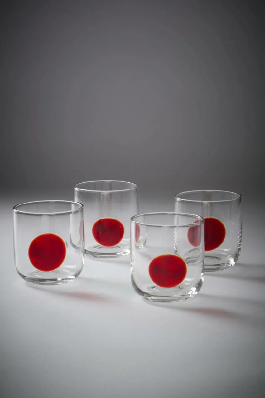 Glas|Jotex DART Glas 4-pack Transparent/vinröd