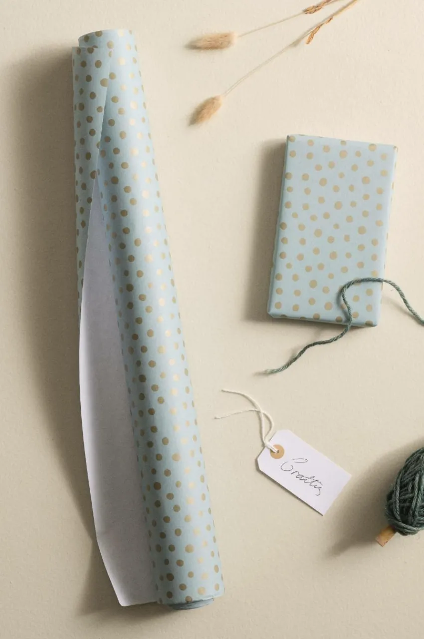 Presentpapper & Snöre|Juldekoration|Jotex DITTE Presentpapper - Längd 10 Meter Mintgrön/guld
