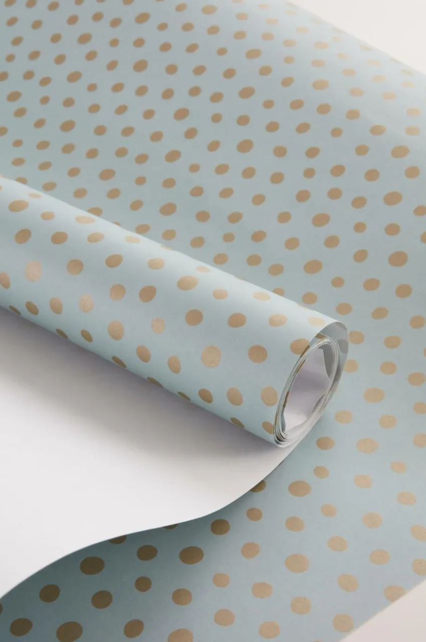 Presentpapper & Snöre|Juldekoration|Jotex DITTE Presentpapper - Längd 10 Meter Mintgrön/guld