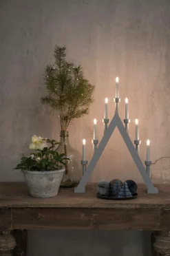 Julbelysning|Jotex Eljusstake 7 Lj Trä 65cm Vit