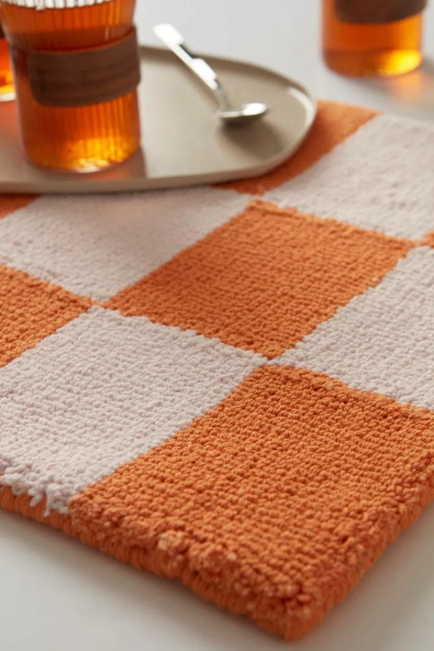 Bordstabletter|Jotex KIO CHECK Bordstablett 4-pack - Ekologisk Ljusrosa/orange