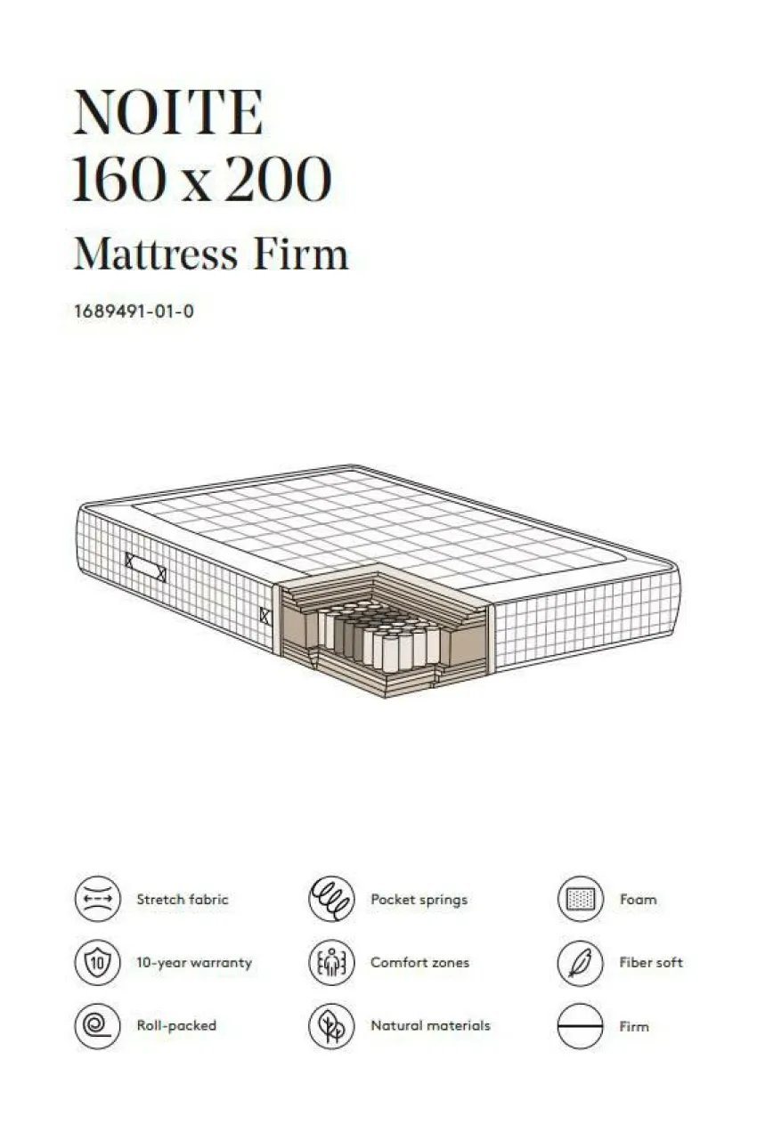 Resårmadrass|Jotex NOITE Pocketresårmadrass Fast 160x200 Cm Vit