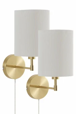 Vägglampor|Jotex SETH PLISSÉ Vägglampa 2-pack Mässing/vit