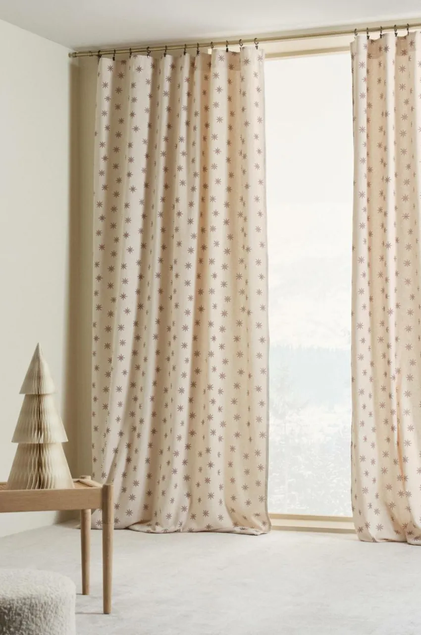 Julgardiner|Multifunktionsgardiner|Jotex SNOW Multifunktionsgardin 2-pack Beige/röd