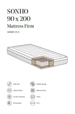 Resårmadrass|Jotex SONHO Pocketresårmadrass Fast 90x200 Cm Vit
