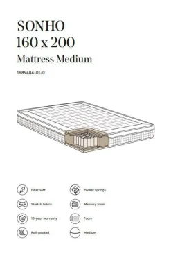 Resårmadrass|Jotex SONHO Pocketresårmadrass Medium 160x200 Cm Vit