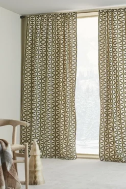 Julgardiner|Multifunktionsgardiner|Jotex VALERIA Multifunktionsgardin 2-pack Grön/beige