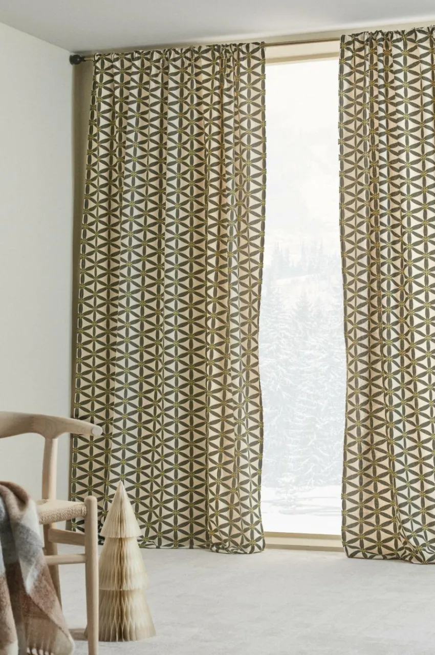Julgardiner|Multifunktionsgardiner|Jotex VALERIA Multifunktionsgardin 2-pack Grön/beige