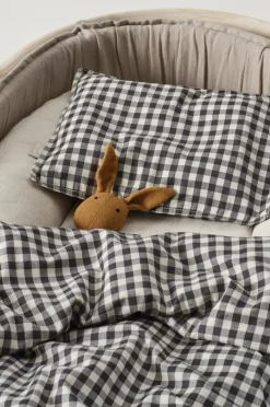 Barnsängkläder|Jotex VERMONT BABY Påslakanset Vagn/vagga - Ekologisk Svart/vit rutig