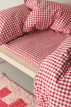 Barnsängkläder|Jotex VERMONT MINI Dra-på-lakan Ekologisk Röd/creme
