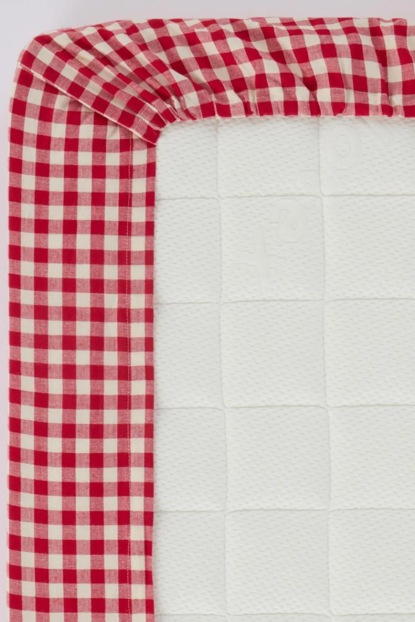 Barnsängkläder|Jotex VERMONT MINI Dra-på-lakan Ekologisk Röd/creme