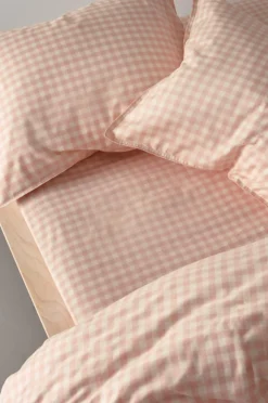 Barnsängkläder|Jotex VERMONT MINI Dra-på-lakan Ekologisk Rosa/creme