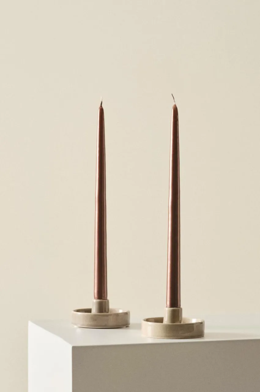 Ljus|Juldekoration|Jotex VICKAN METALLIC Antikljus 2-pack - Höjd 35 Cm Beige