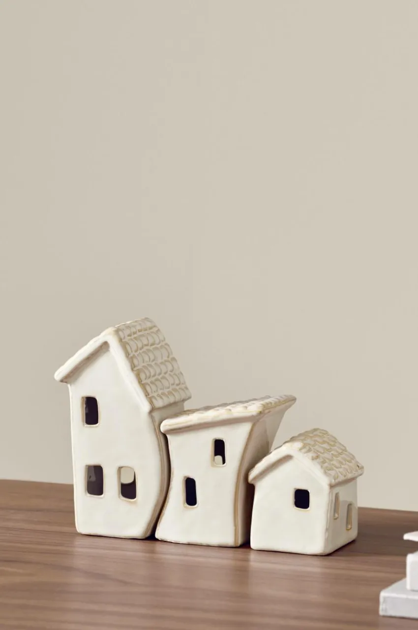 Juldekoration|Jotex VILLAGE Dekorationshus 3-pack Naturvit