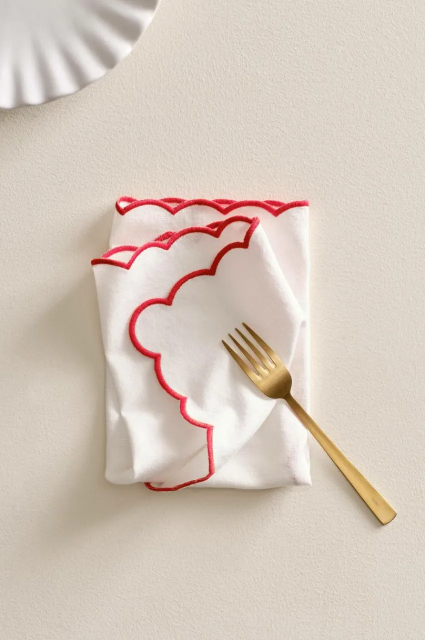 Servetter|Jotex VIVIAN Servett 2-pack Naturvit/röd